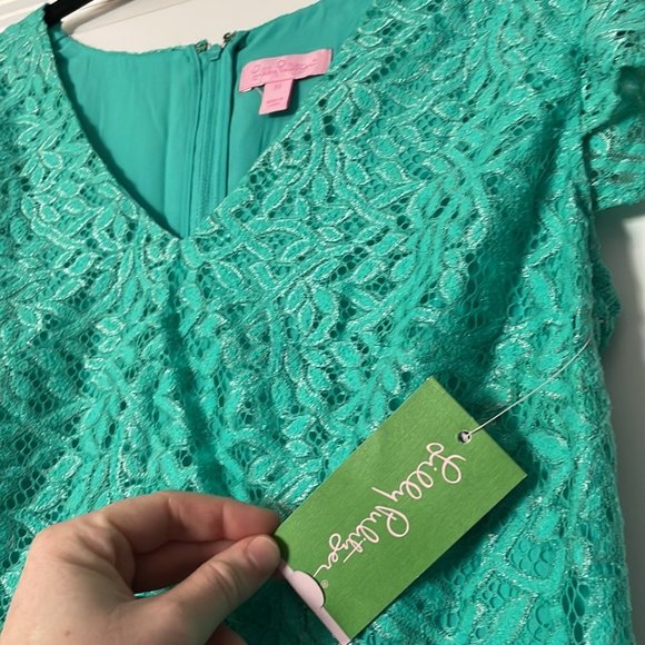 NWT Lilly Pulitzer Seafoam Green Jungle Lace Erica Dress - Picture 2 of 6